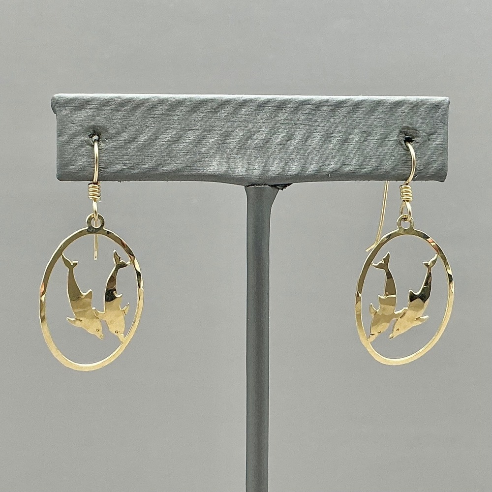 Wild Bryde Dolphin Earrings Women Gold Tone Oval Cutout Animal Jewelry 1.5 Inch